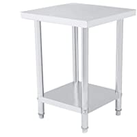 Los mejores  - Mesa de trabajo de 2 capas- superficie de trabajo para cocina- mesa de trabajo de acero inoxidable- altura regulable…